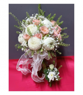 HOA CƯỚI HỘP HỒNG MIX SEN TRẮNG